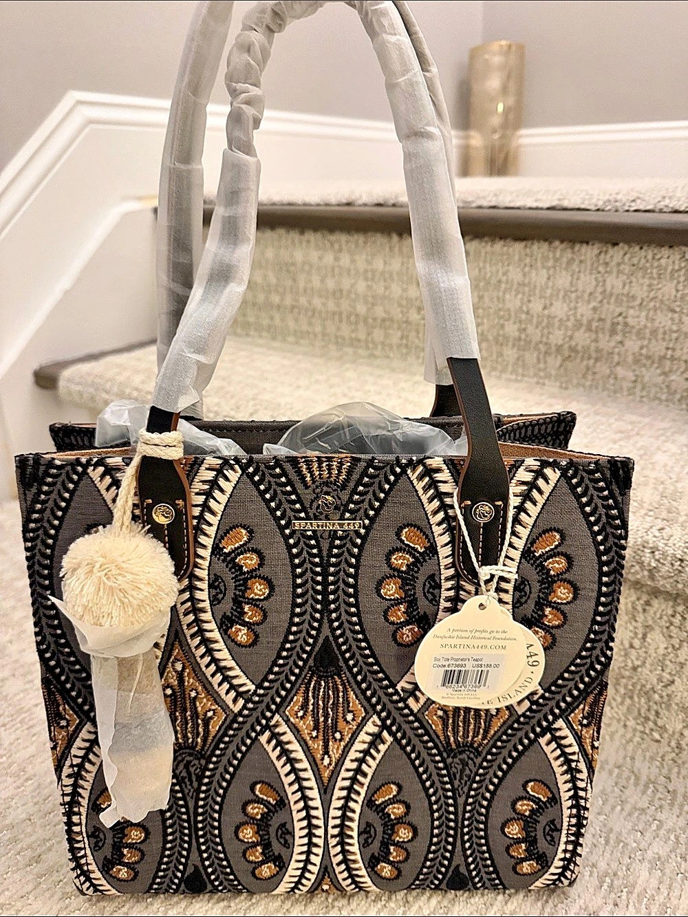 Spartina 449 Proprietor's Teapot Box Tote Black & Brown NWT